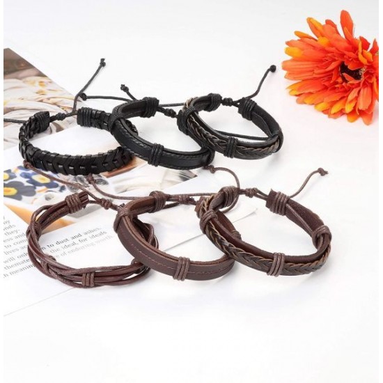 15pcs Braided Leather Bracelet For Men Women Cuff Wrap Bracelet Ethnic Tribal Bracelets Adjustable And Brown